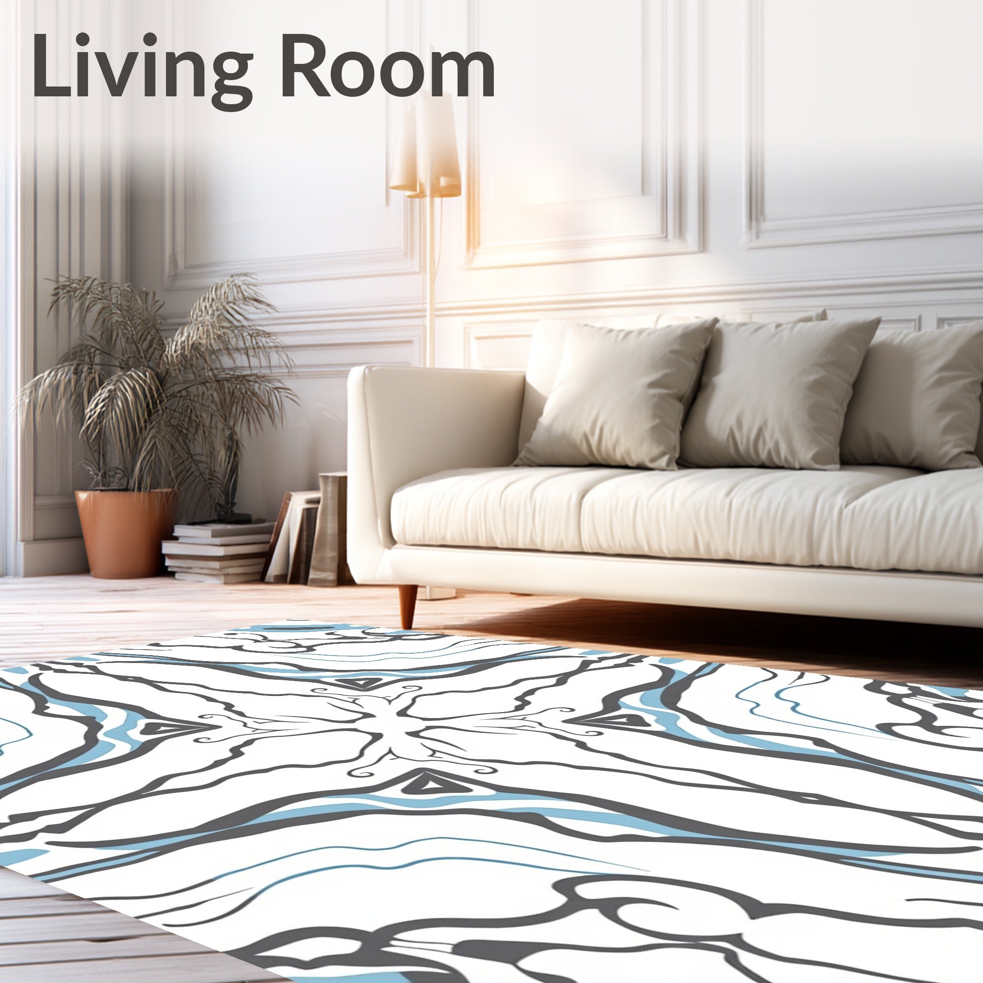 Abstract Blue Gray Swirls Art Rug