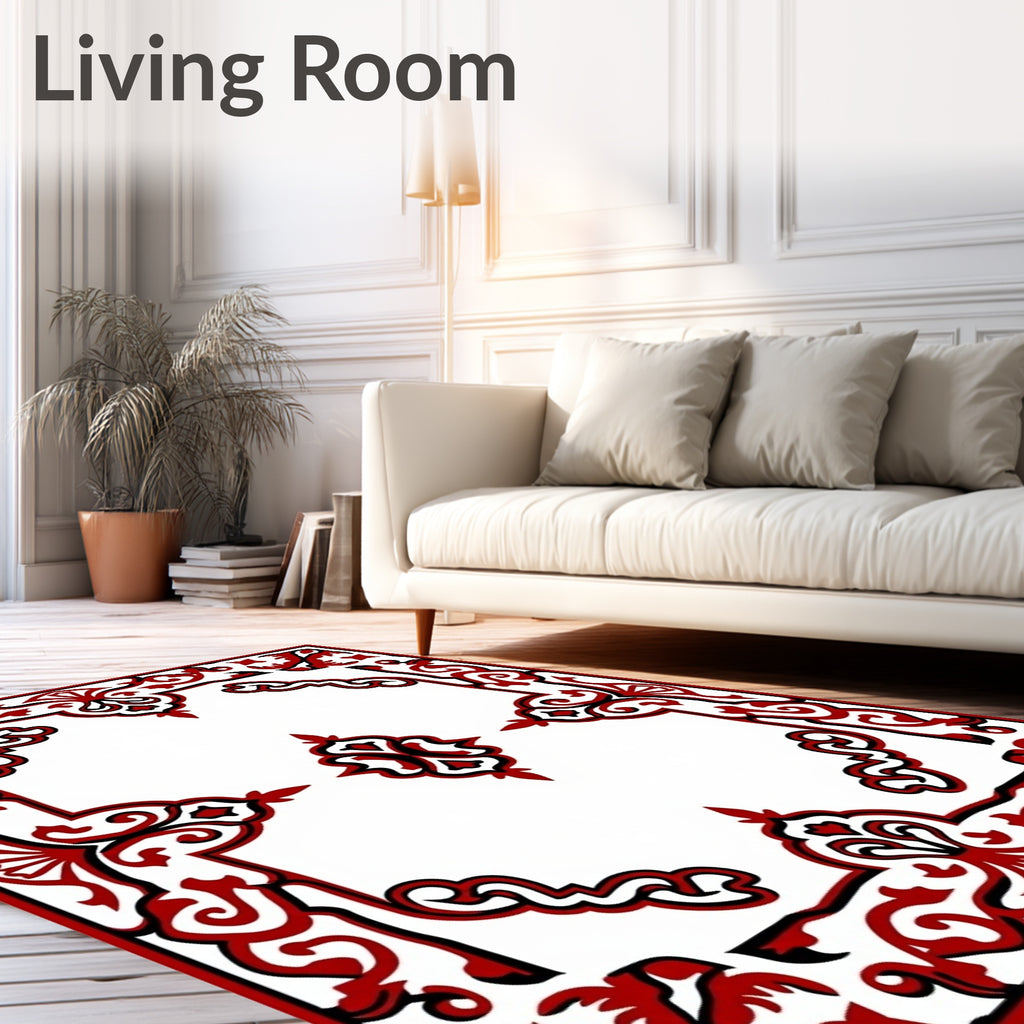 Classic Red Black Paisley Pattern Rug