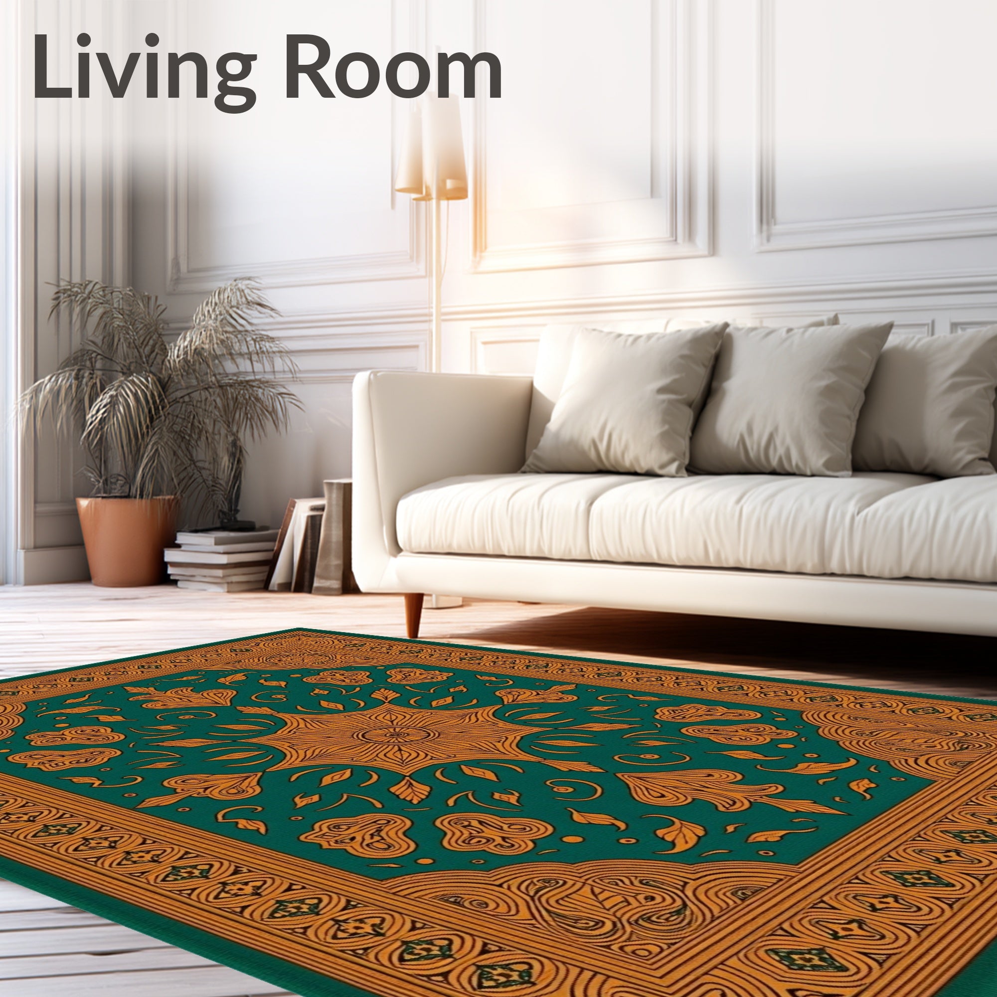 Emerald Orange Floral Medallion Rug