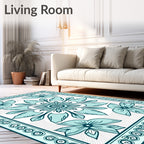 Teal Floral Mandala Border Design Rug