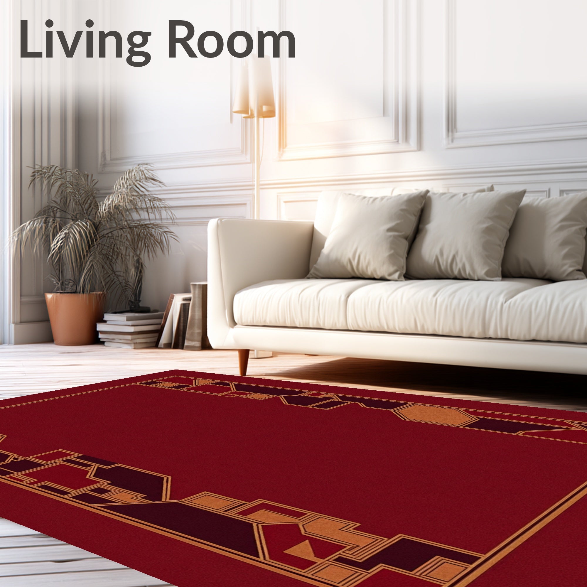 Geometric Bordered Crimson Pattern Rug