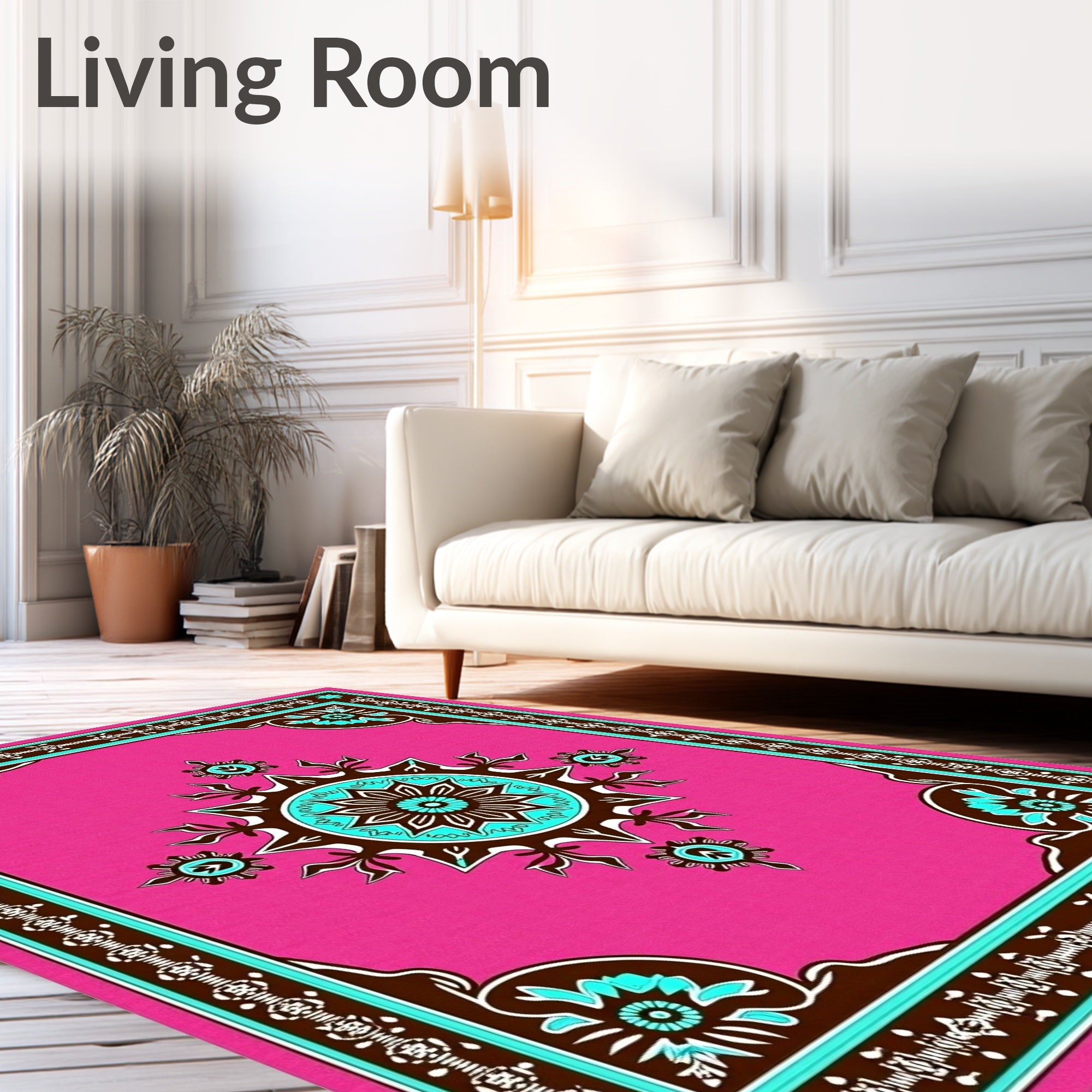 Vibrant Floral Pink Mandala Design Rug