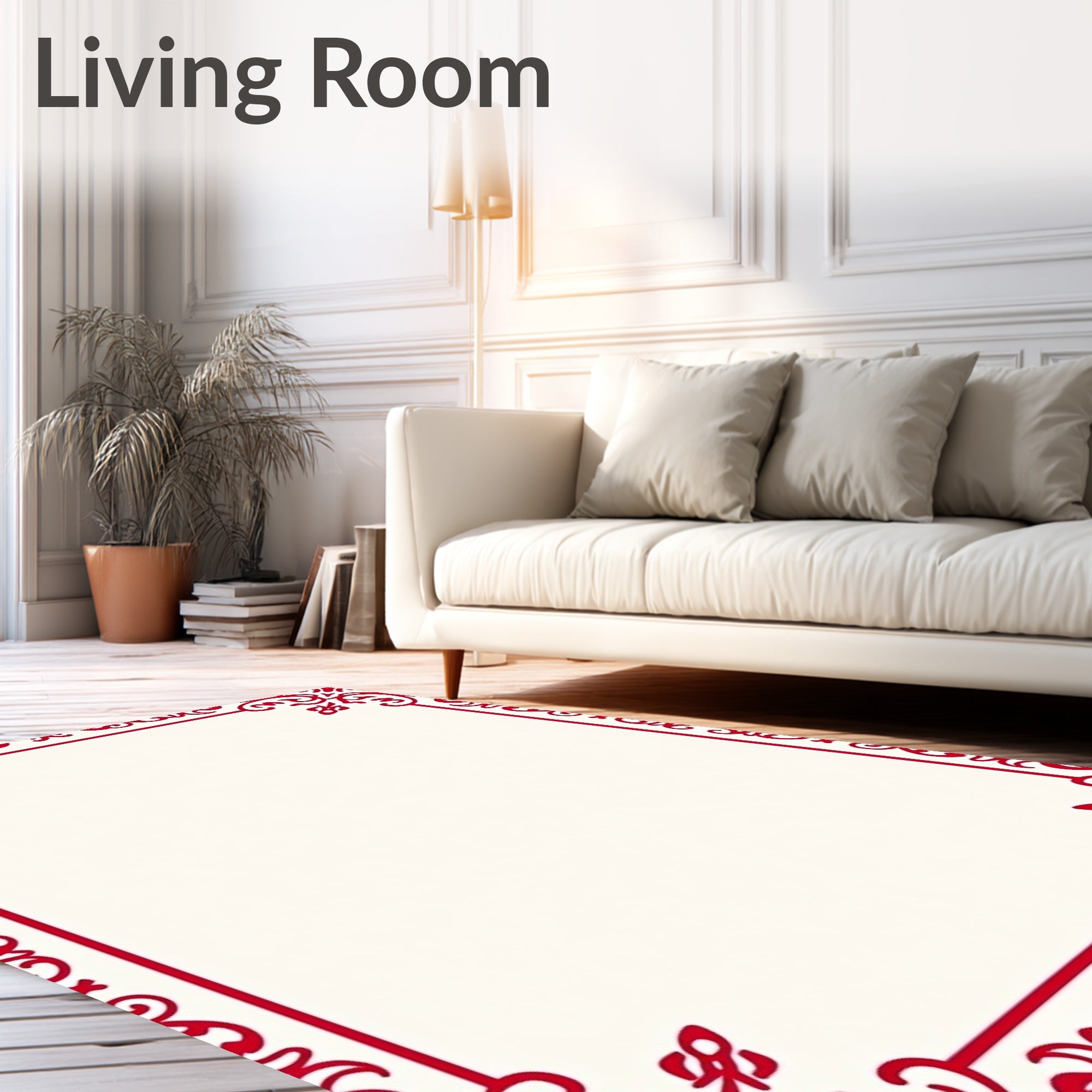 Red Ornate Floral Border Rug