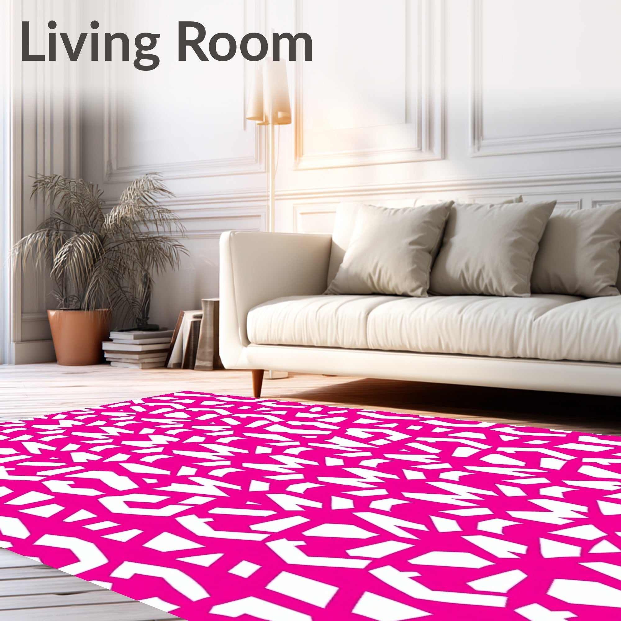 Hot Pink White Geometric Pattern Rug