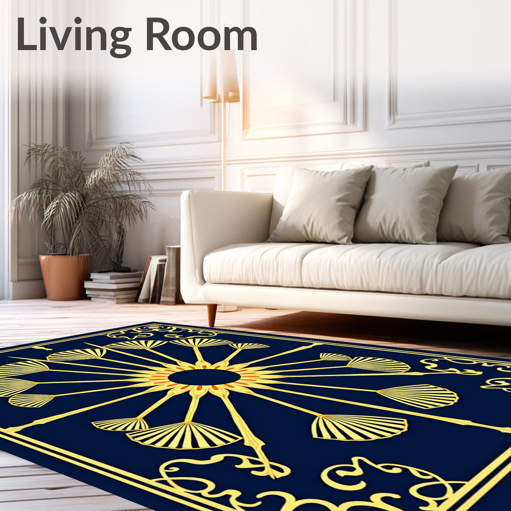 Art Deco Sunburst Floral Scroll Rug