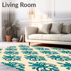 Teal Vintage Floral Damask Pattern Rug
