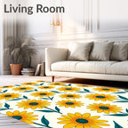 Bold Yellow Daisy Floral Pattern Rug