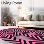 Pink Black Geometric Maze Pattern Rug