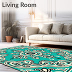Antique Turquoise Floral Scroll Pattern Rug