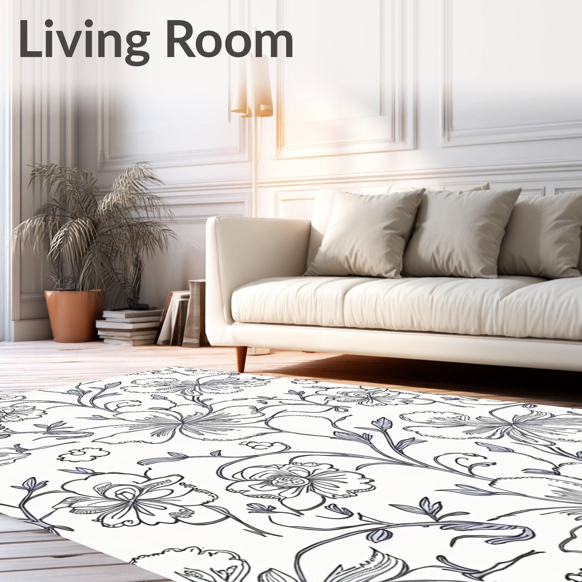 Delicate Floral Vine Sketch Design Rug