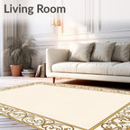 Elegant Gold Floral Scroll Border Rug