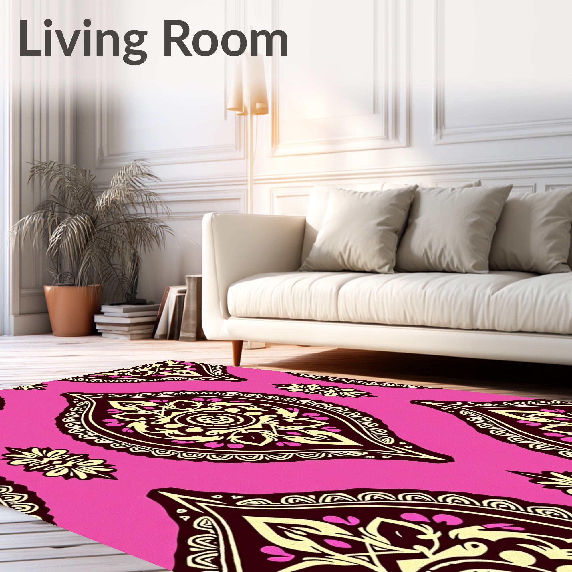 Vibrant Pink Paisley Floral Pattern Rug