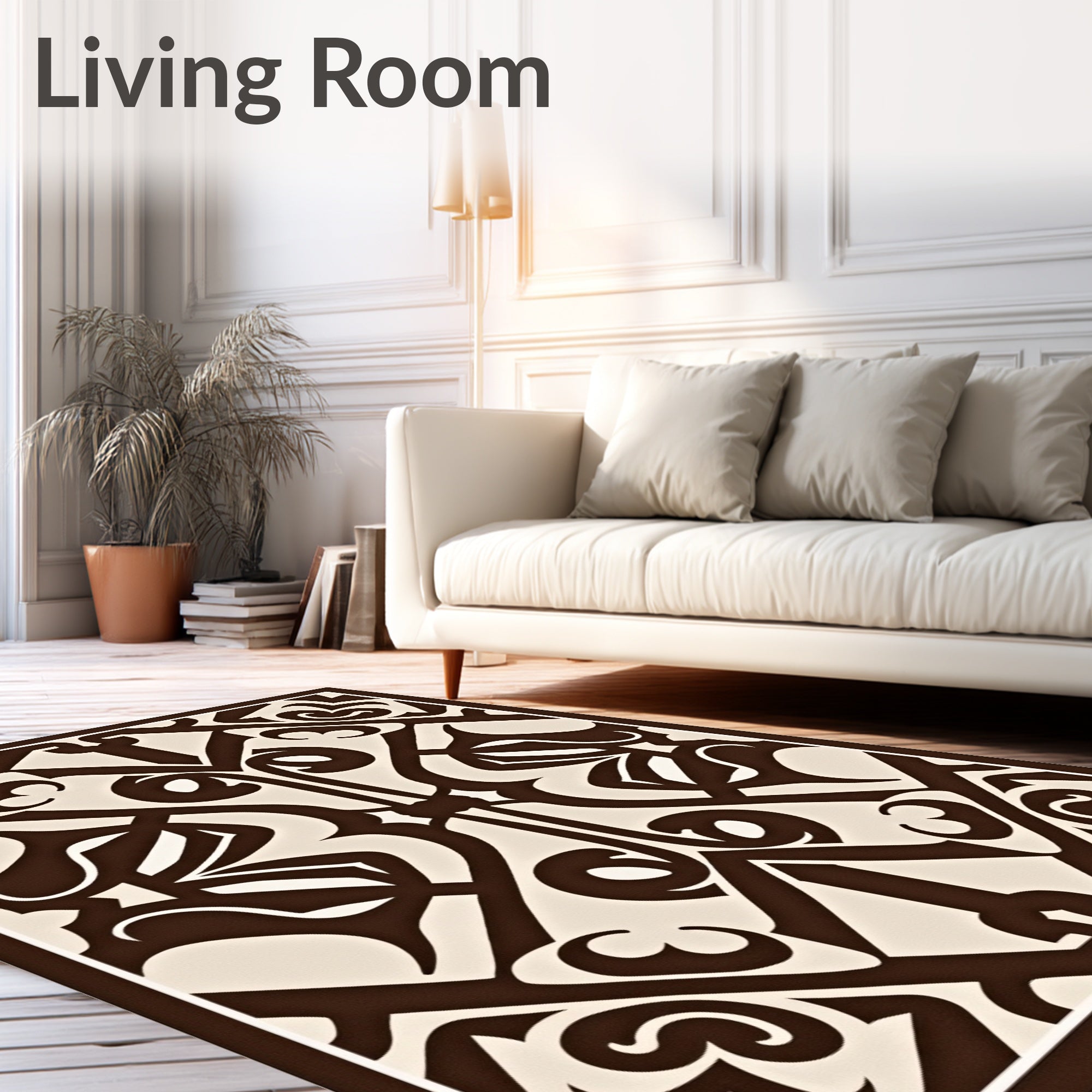 Brown Beige Classic Scroll Pattern Rug