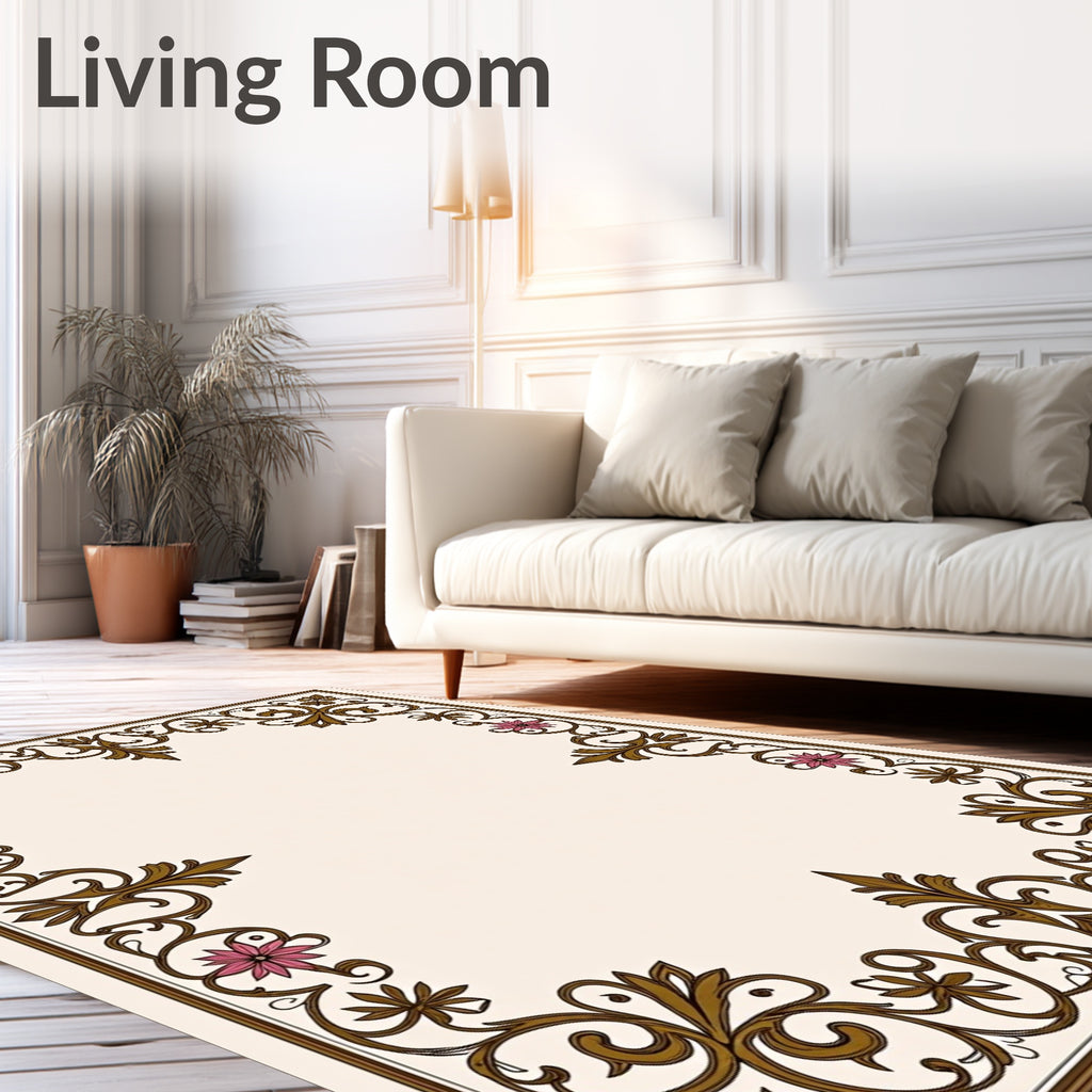 Intricate Floral Scroll Border Design Rug