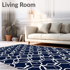Navy White Abstract Geometric Pattern Rug
