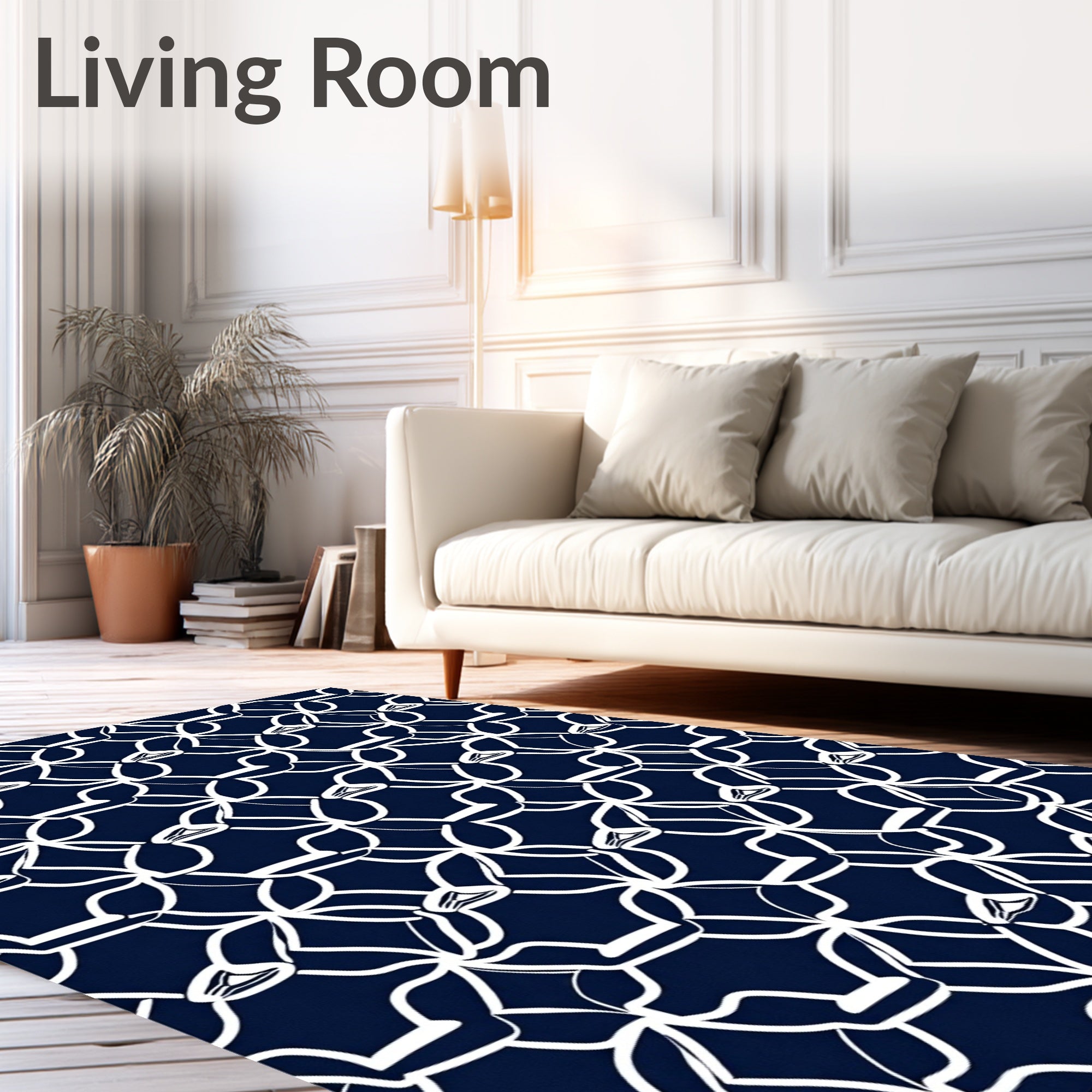 Navy White Abstract Geometric Pattern Rug