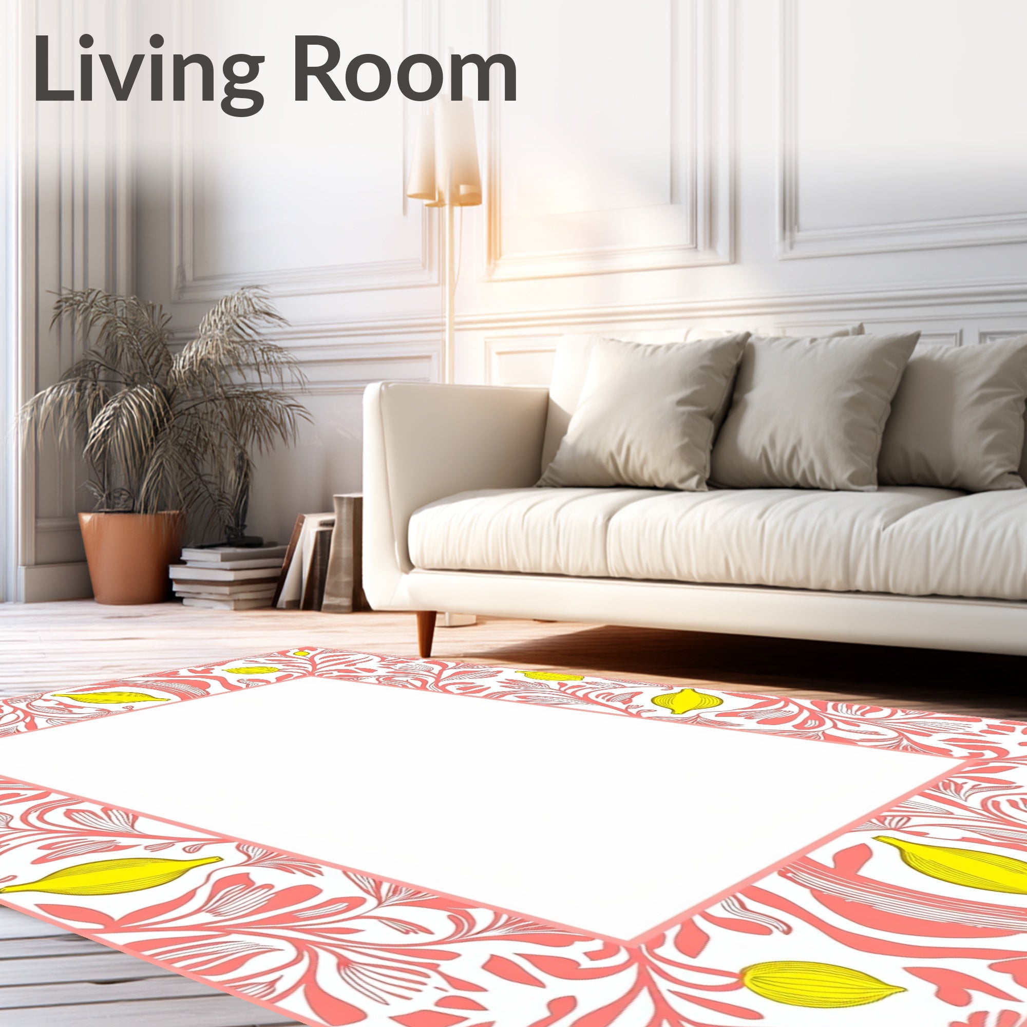 Whimsical Yellow Lemon Floral Pattern Rug
