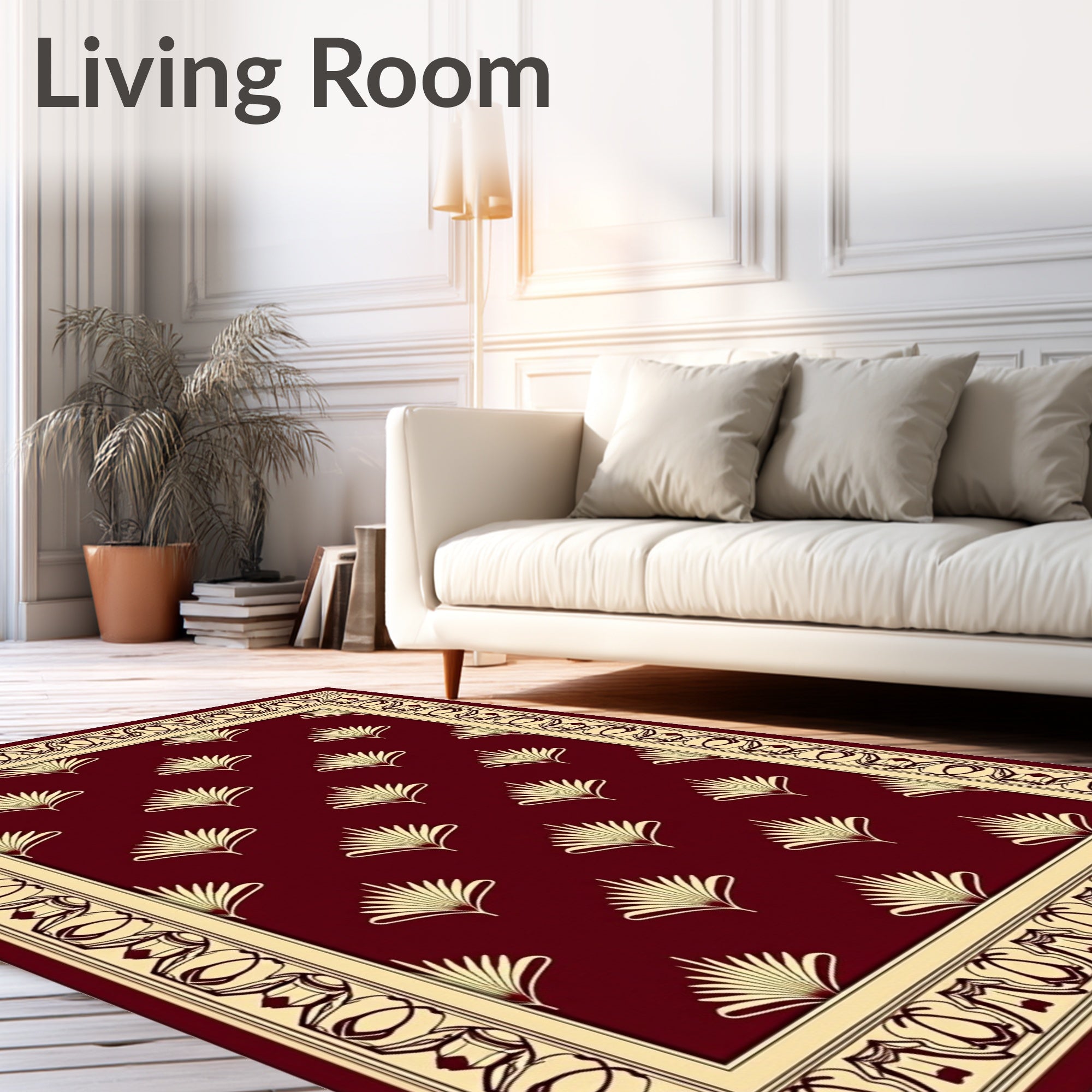Elegant Burgundy Fan Motif Rug
