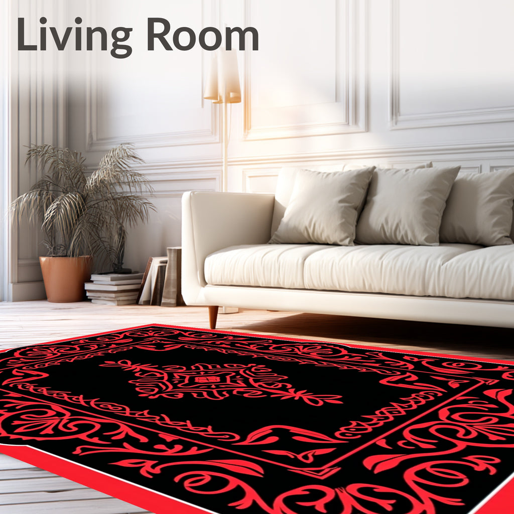 Bold Red Floral Symmetry Design Rug