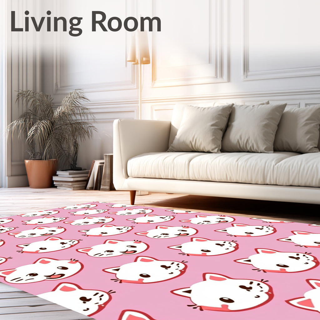 Cute Kawaii Cat Face Pattern Rug