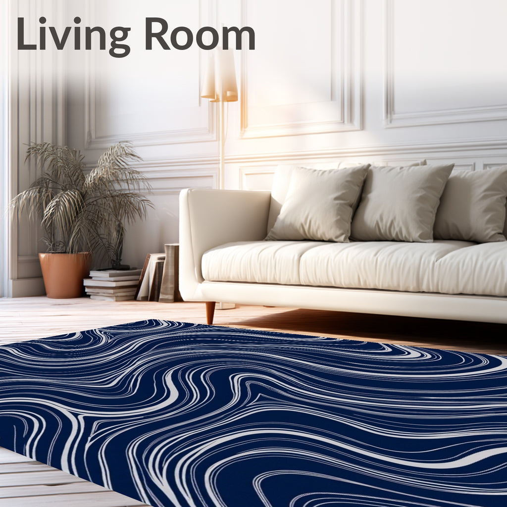 Navy White Flowing Organic Waves Rug