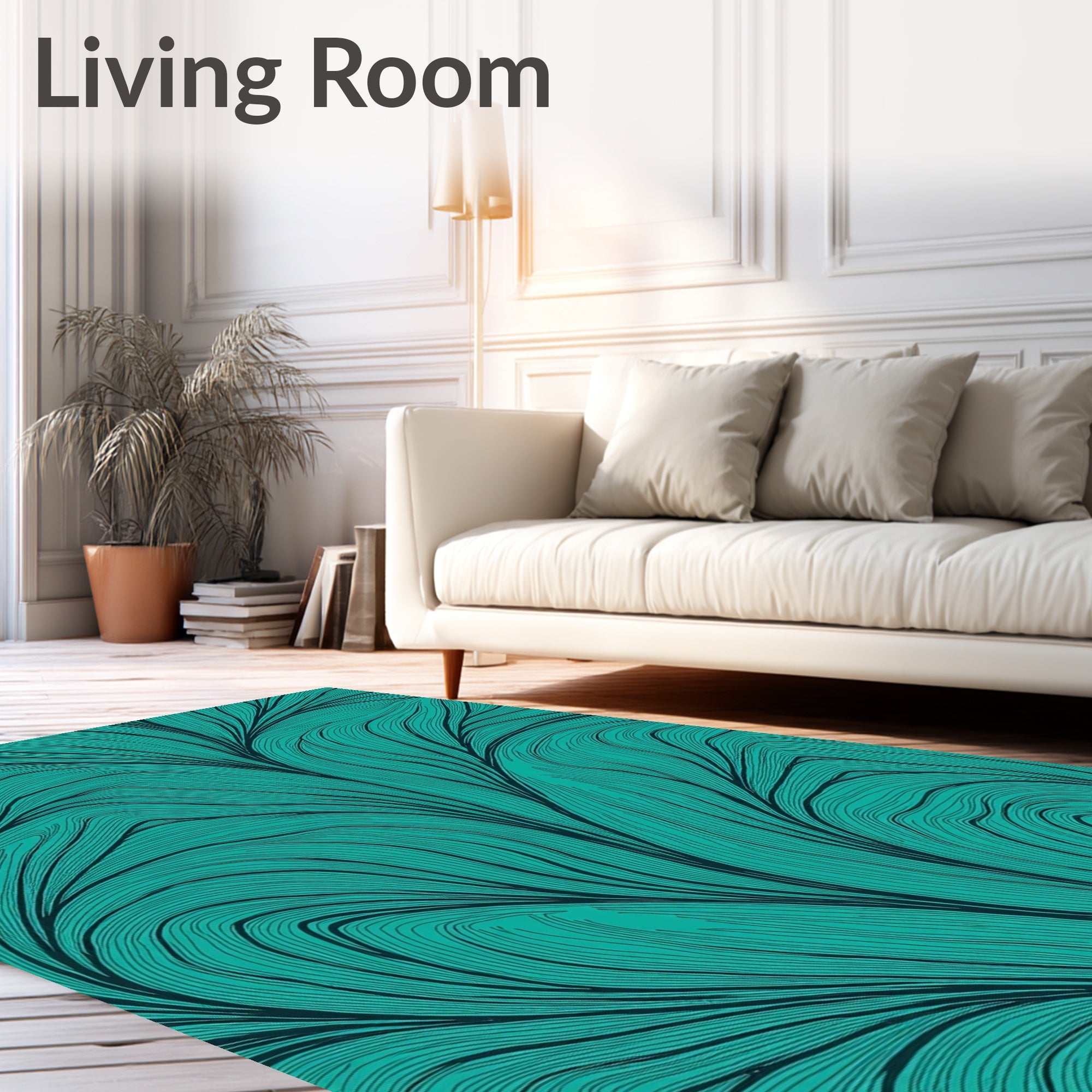 Abstract Teal Wavy Line Design Rug