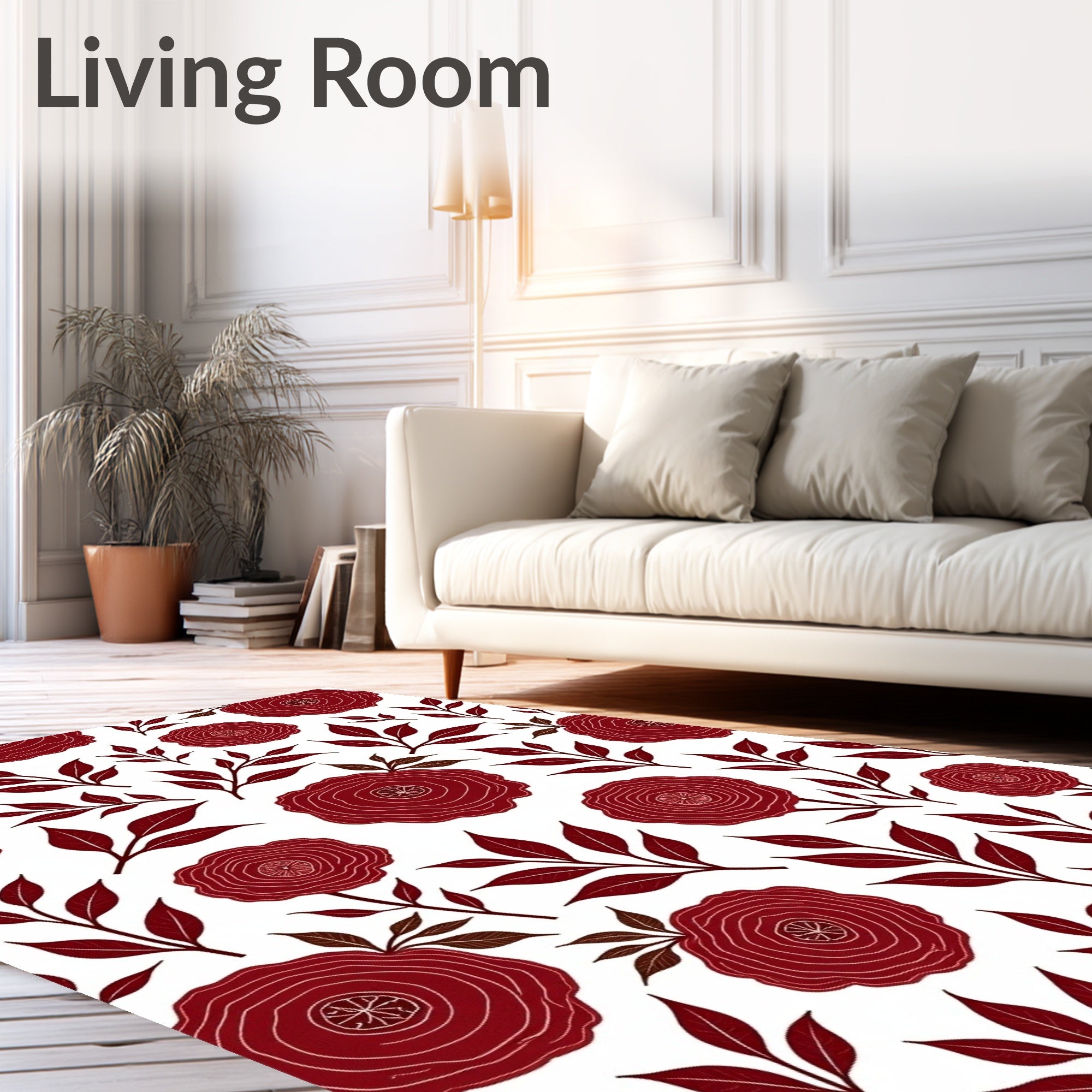 Red Floral Leafy Classic Pattern Rug