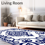Intricate Blue Swirl Floral Pattern Rug