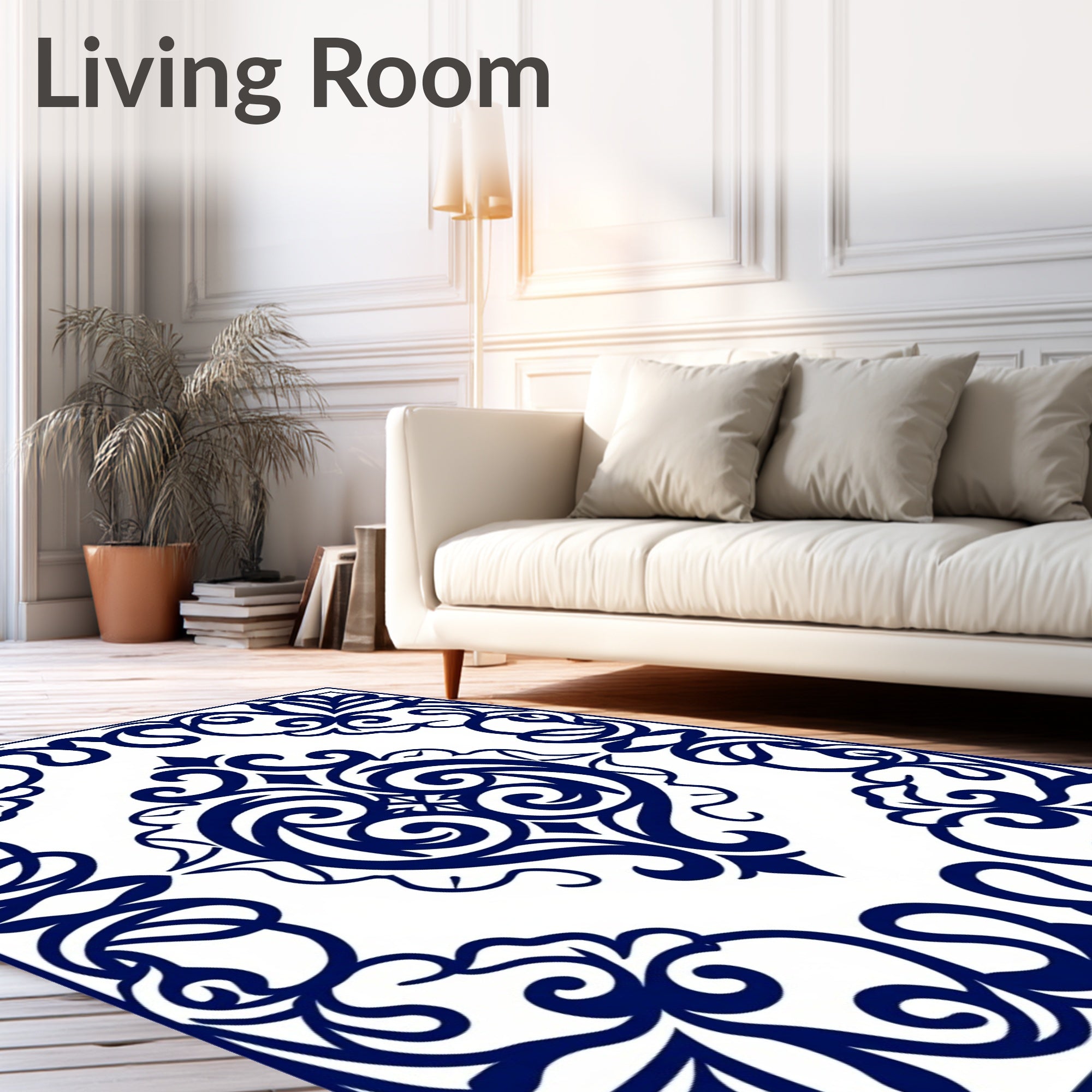 Intricate Blue Swirl Floral Pattern Rug