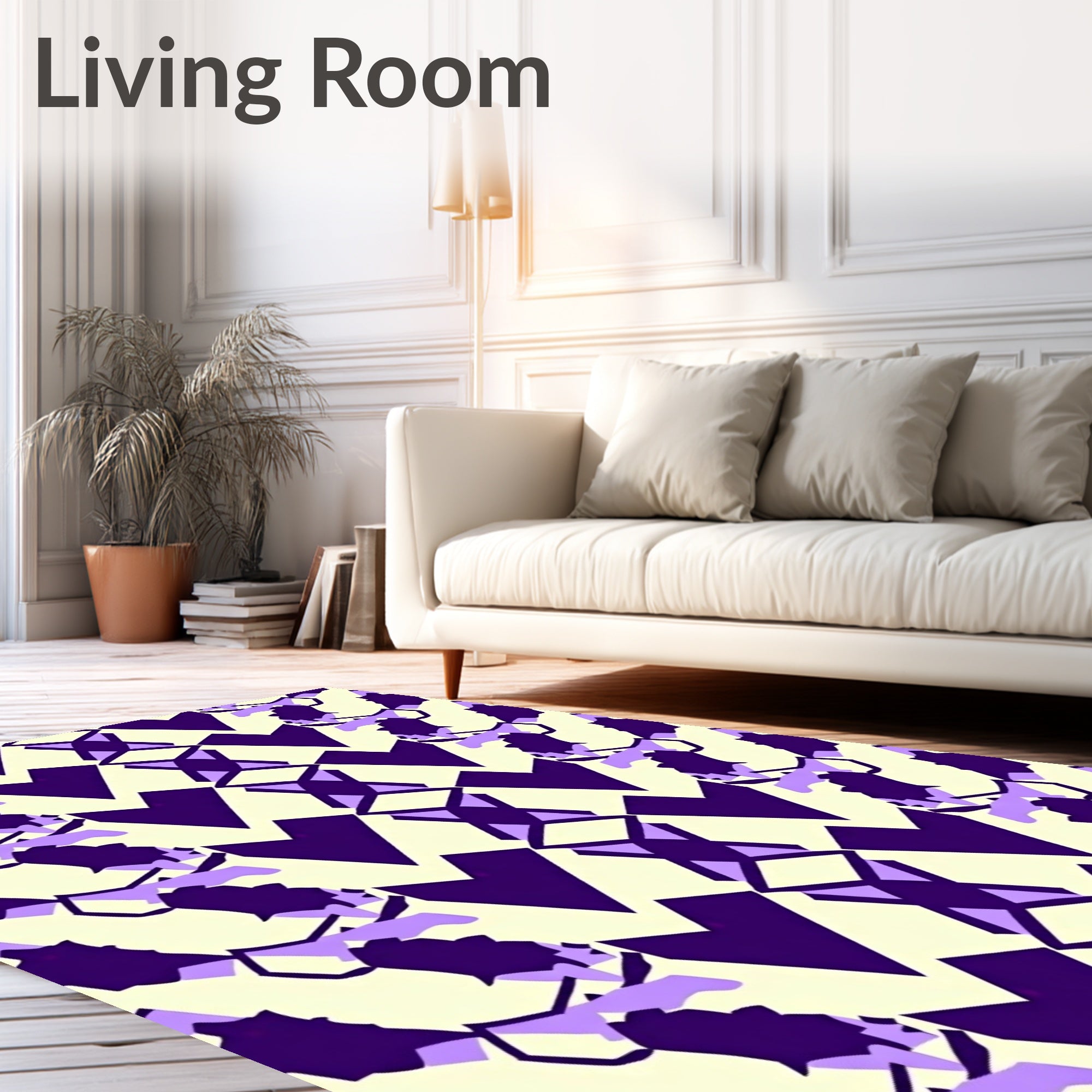 Geometric Abstract Purple Cream Pattern Rug
