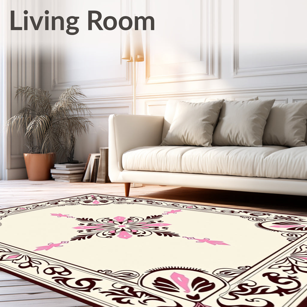 Ornate Floral Brown Pink Classic Rug
