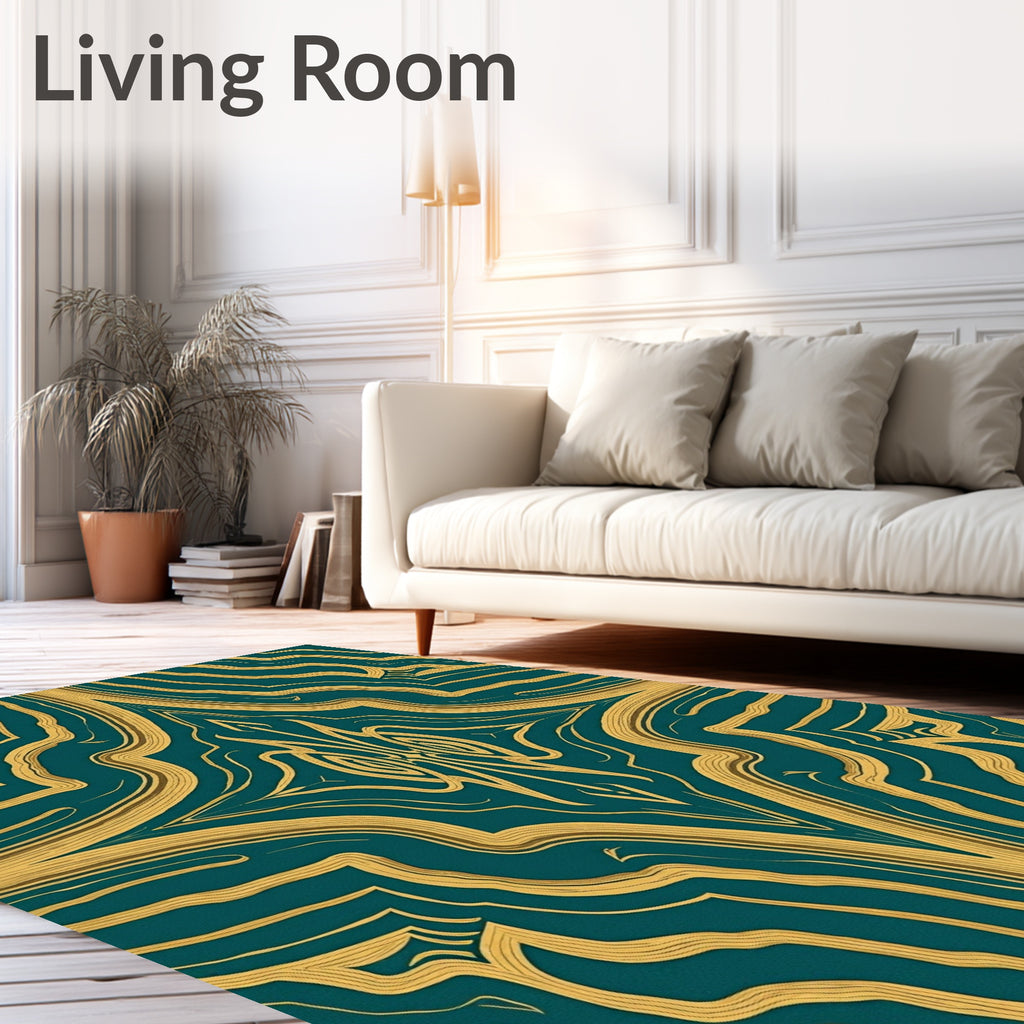 Teal and Gold Art Deco Pattern Rug