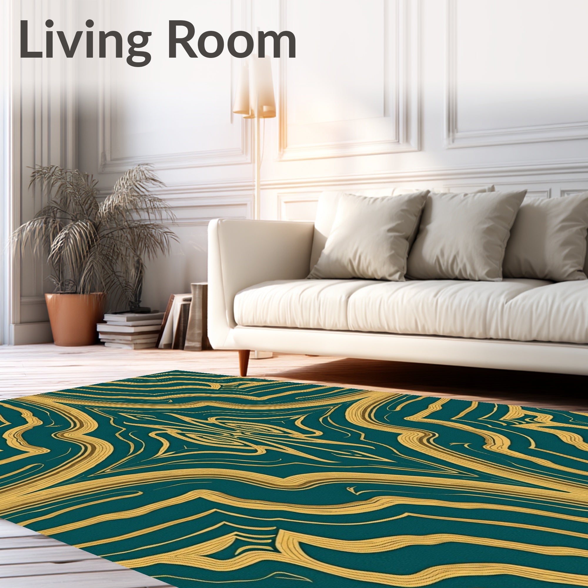 Teal and Gold Art Deco Pattern Rug