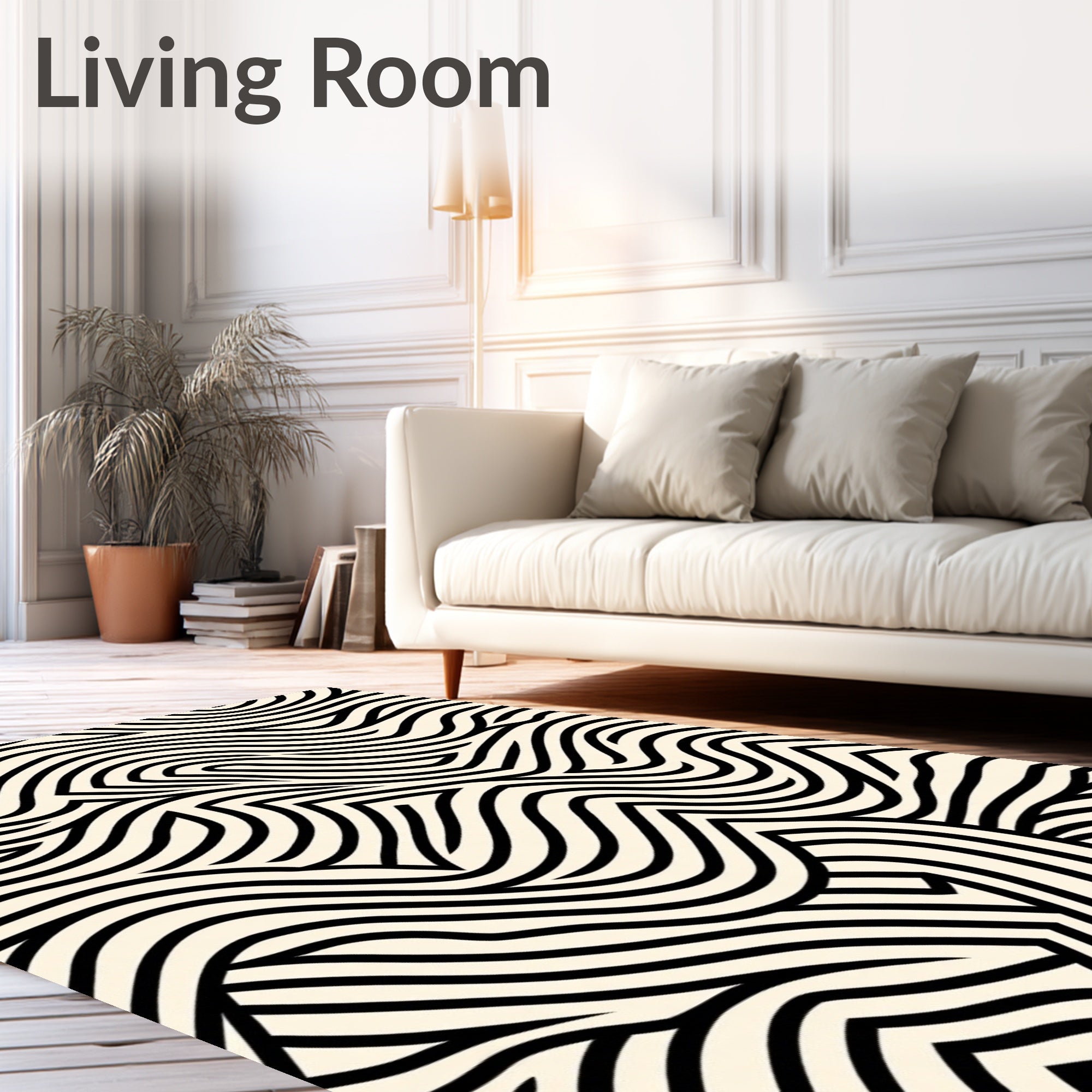 Abstract Swirl Black Ivory Pattern Rug
