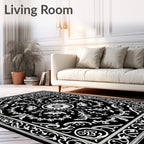 Ornate Floral Scrollwork Monochrome Rug