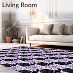Purple Daisy Black Flower Pattern Rug