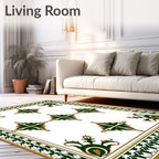 Elegant Green Gold Floral Medallion Design Rug