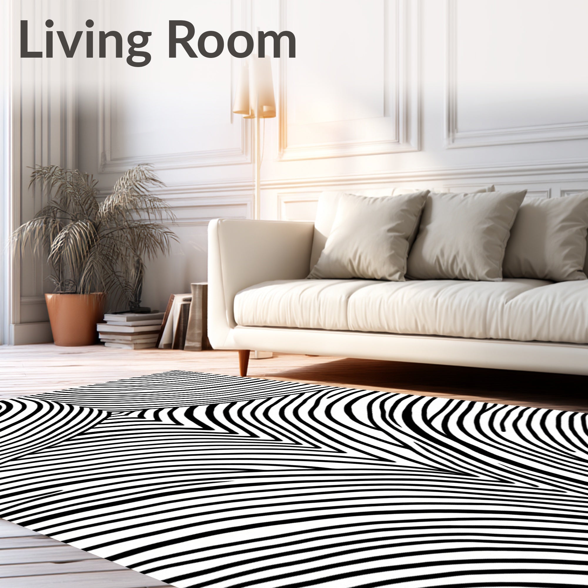 Bold Black White Curved Lines Rug