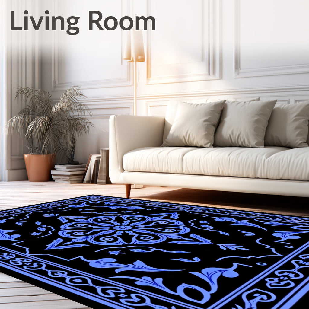 Elegant Blue Floral Vintage Pattern Rug
