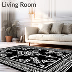 Classic Black White Floral Scroll Pattern Rug