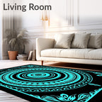 Bright Cyan Abstract Mandala Pattern Rug
