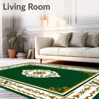 Ornate Green Gold Floral Scroll Design Rug