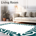 Teal And White Abstract Pattern Rug
