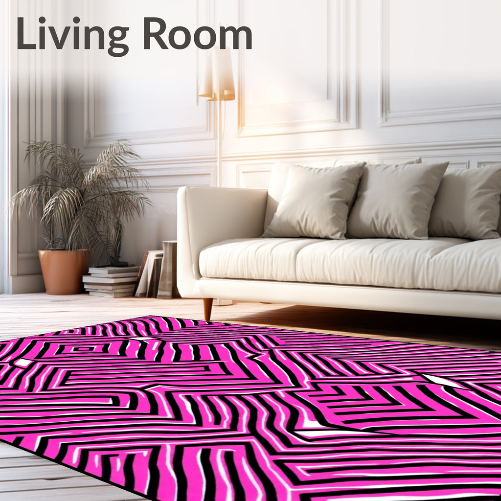 Bold Pink Black Zigzag Maze Rug