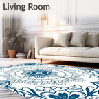 Intricate Blue Floral Mandala Design Rug