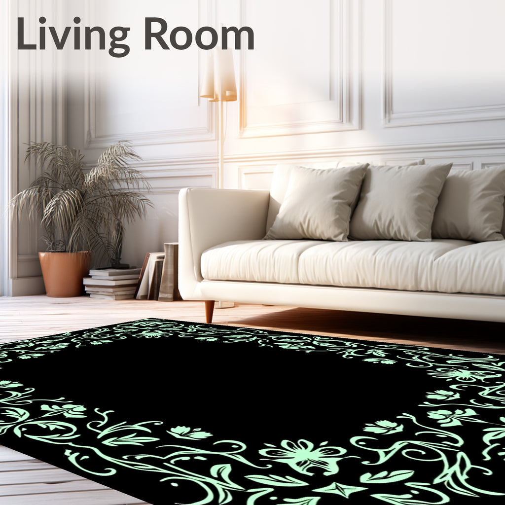 Vintage Floral Swirl Accent Border Rug
