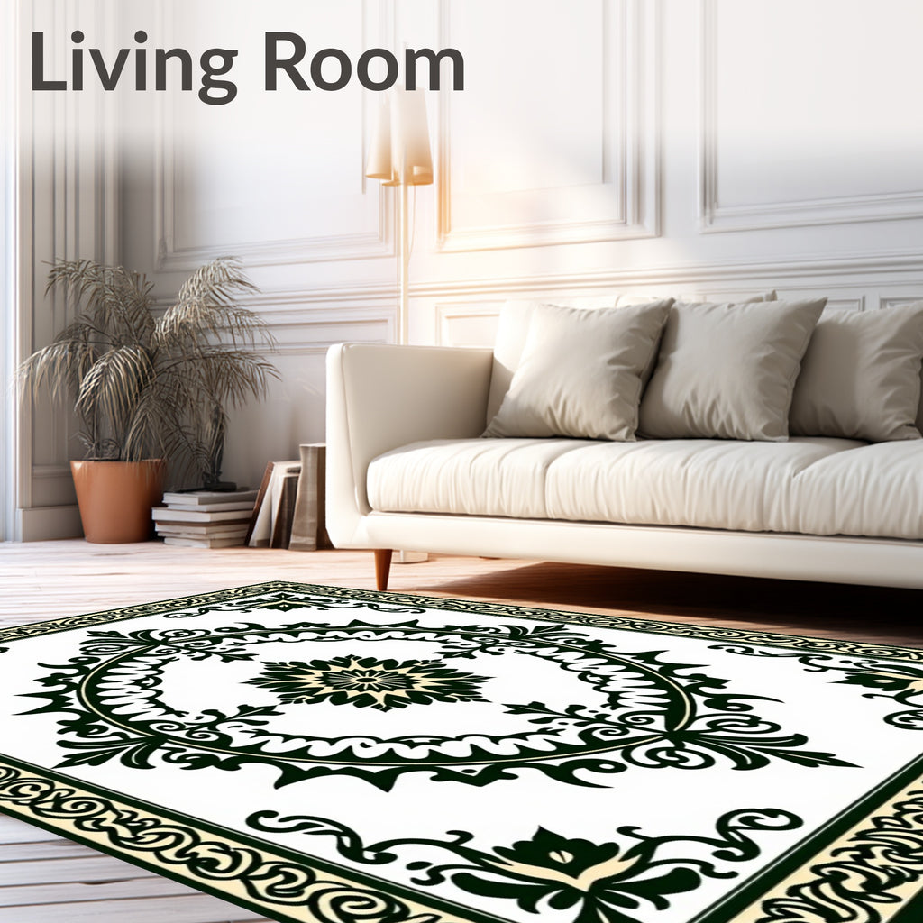 Green Cream Floral Medallion Rug