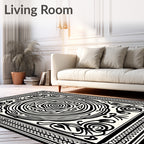 Bold Abstract Mandala Black White Rug