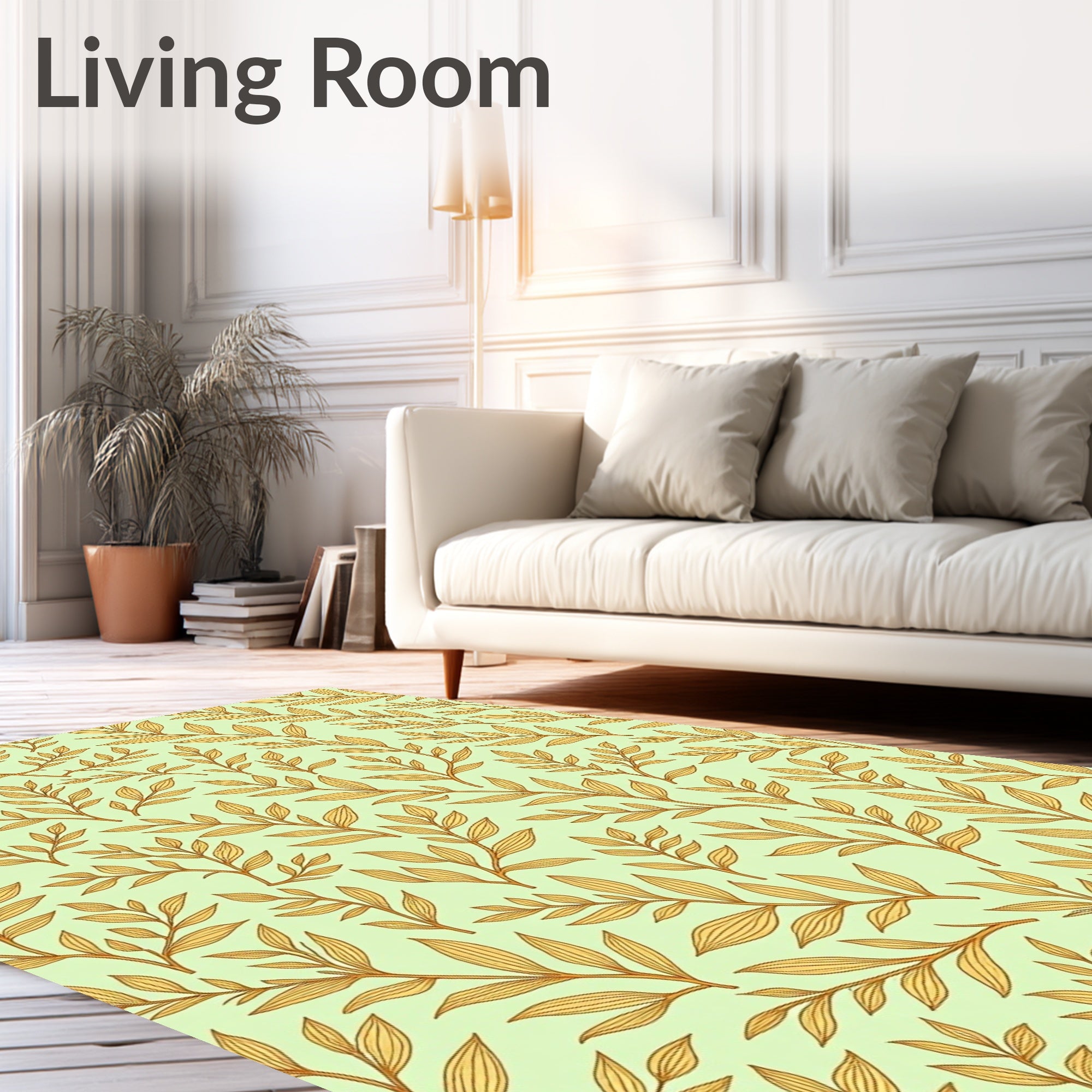Golden Leaf Branch Pattern Rug