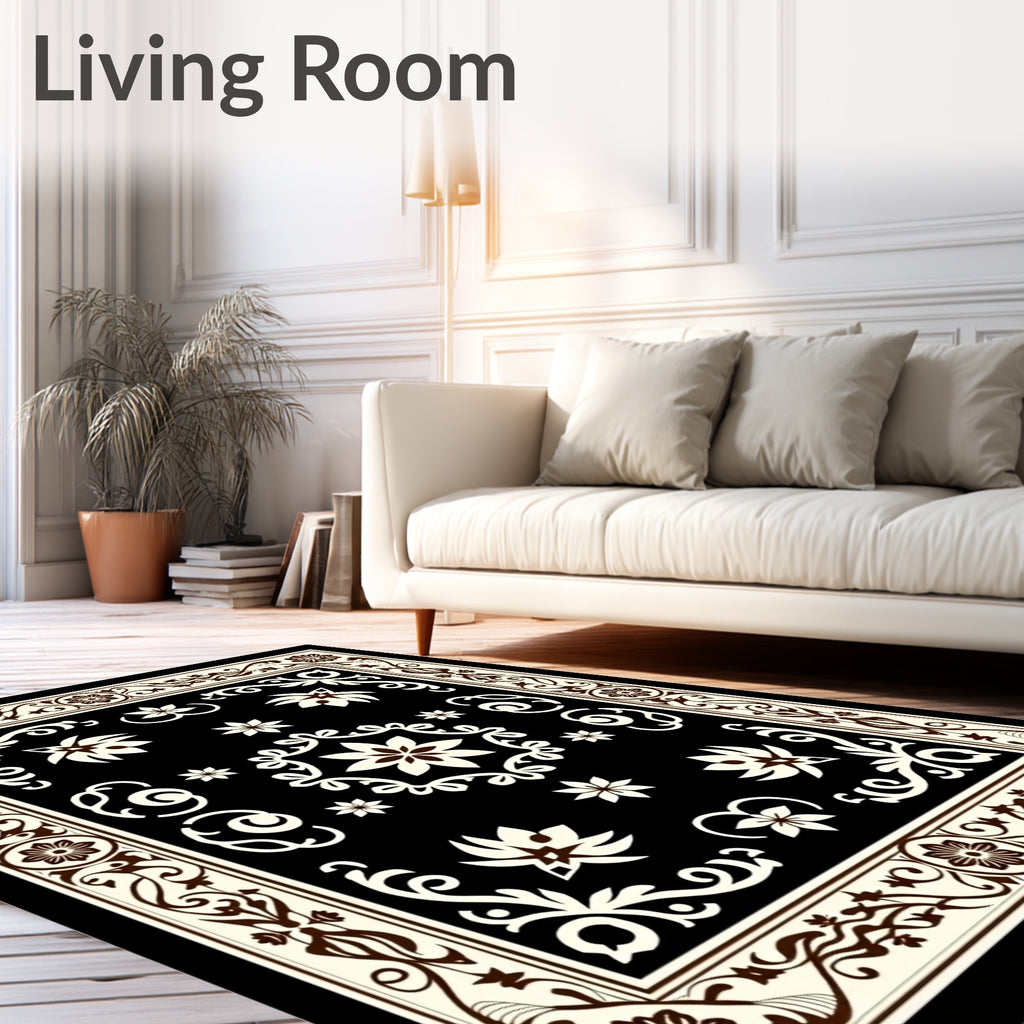 Classic Floral Bordered Symmetry Design Rug